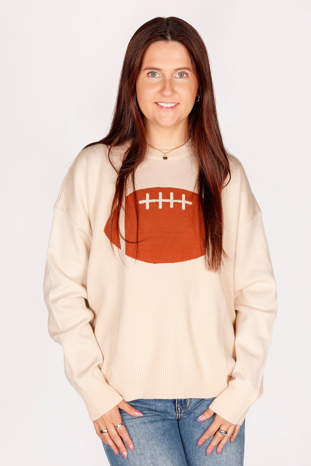 Football Jacquard Cream Sweater