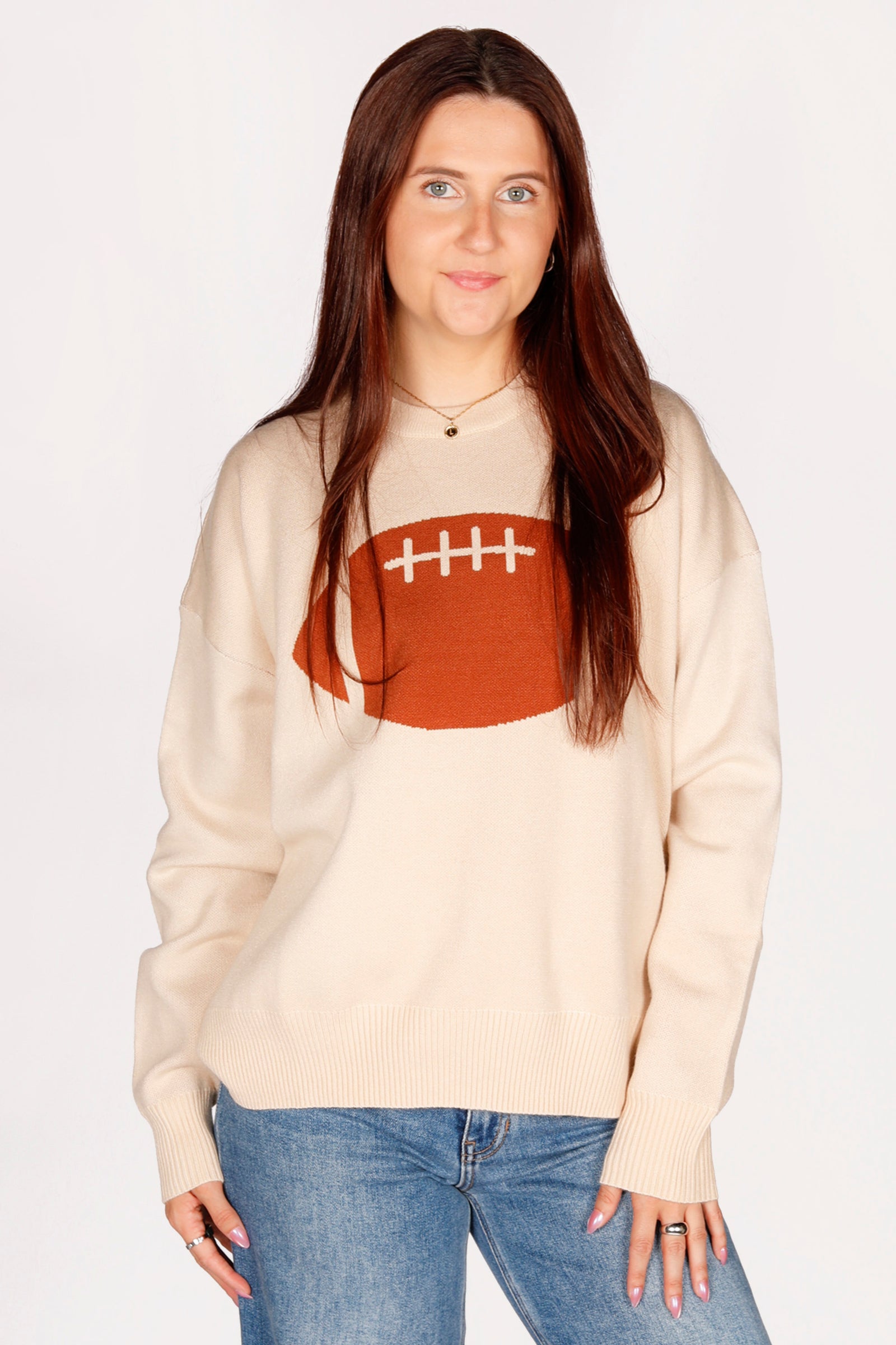 Football Jacquard Cream Sweater