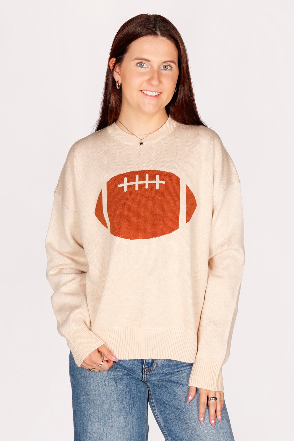Football Jacquard Cream Sweater