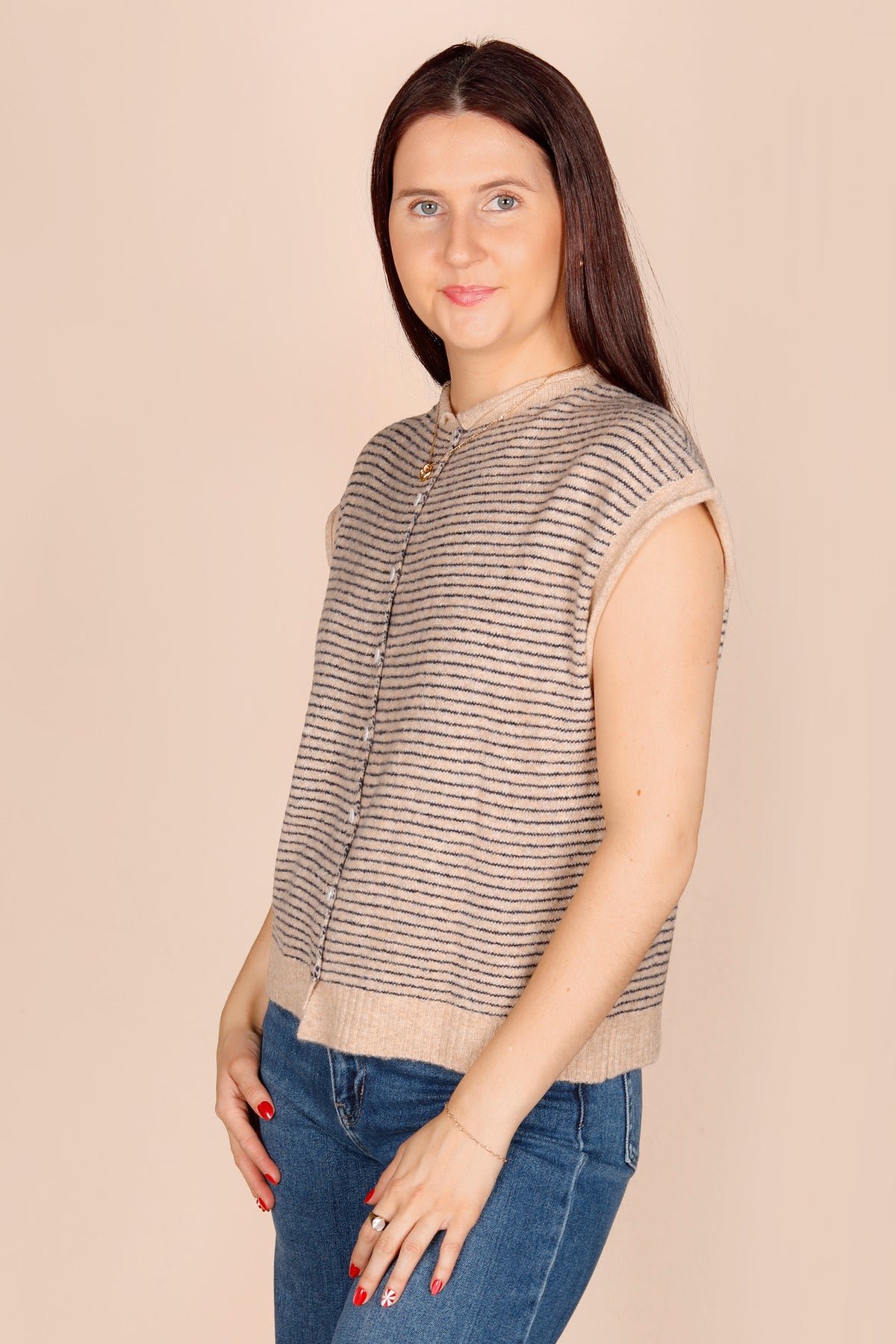 Natural &amp; Navy Striped Cardigan