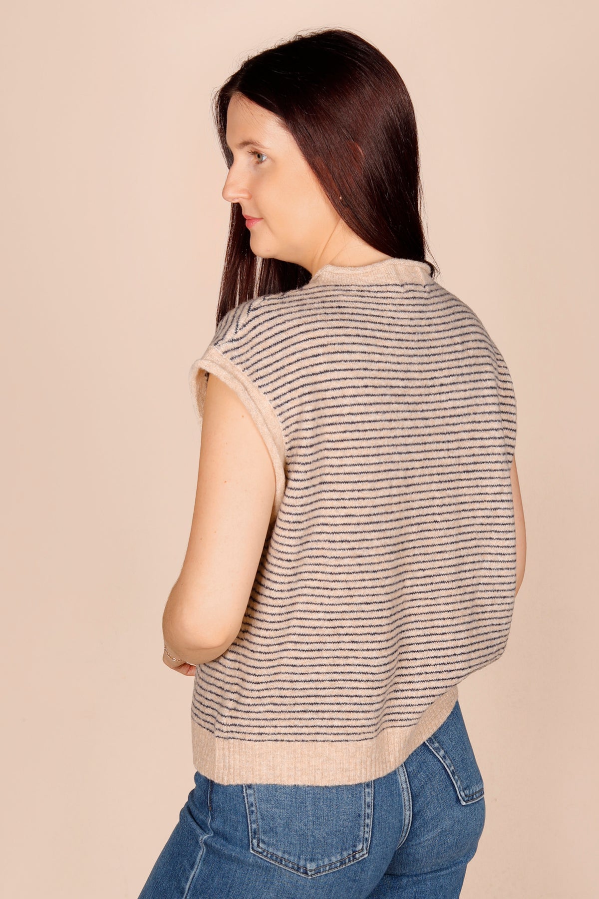 Natural &amp; Navy Striped Cardigan