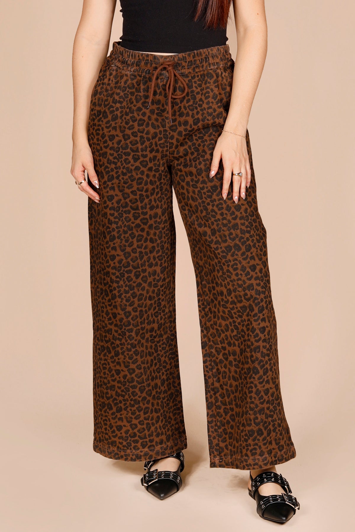 Leopard Print Wide Leg Denim Pant