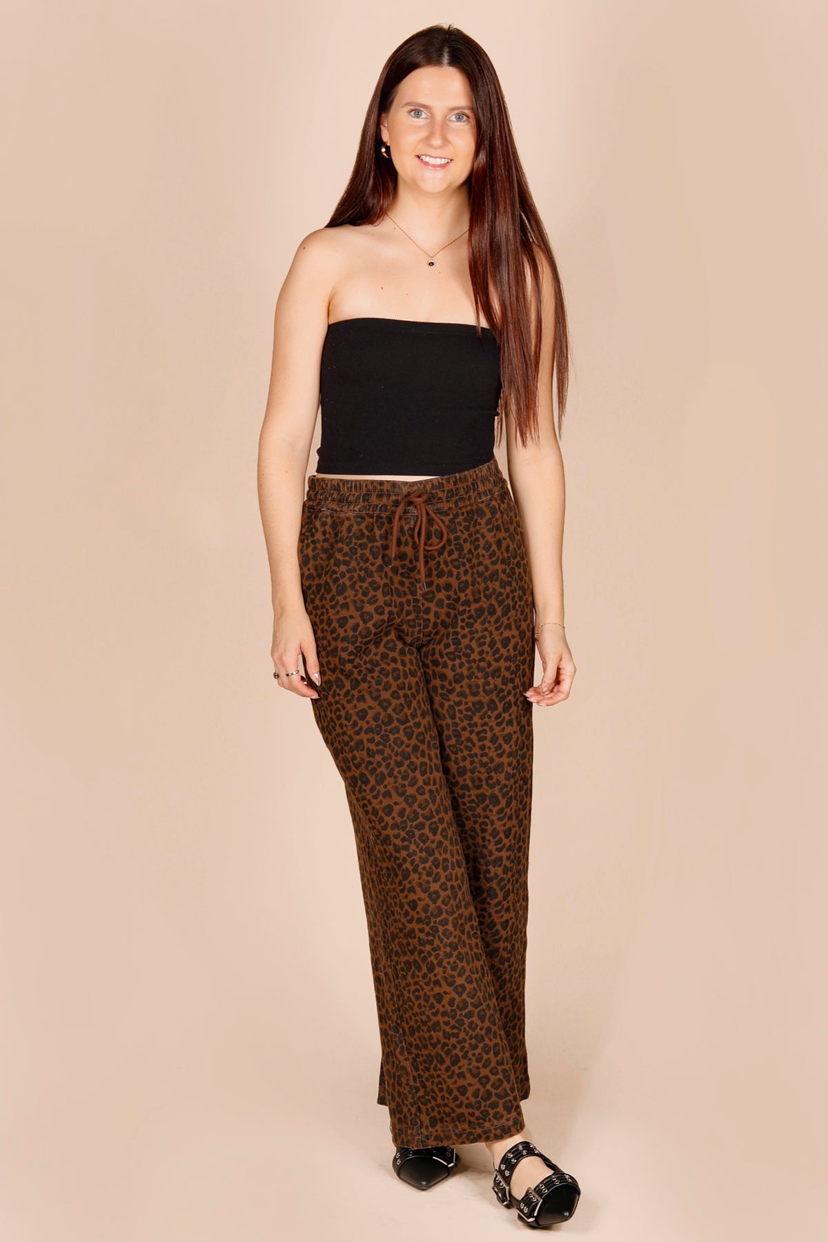 Leopard Print Wide Leg Denim Pant