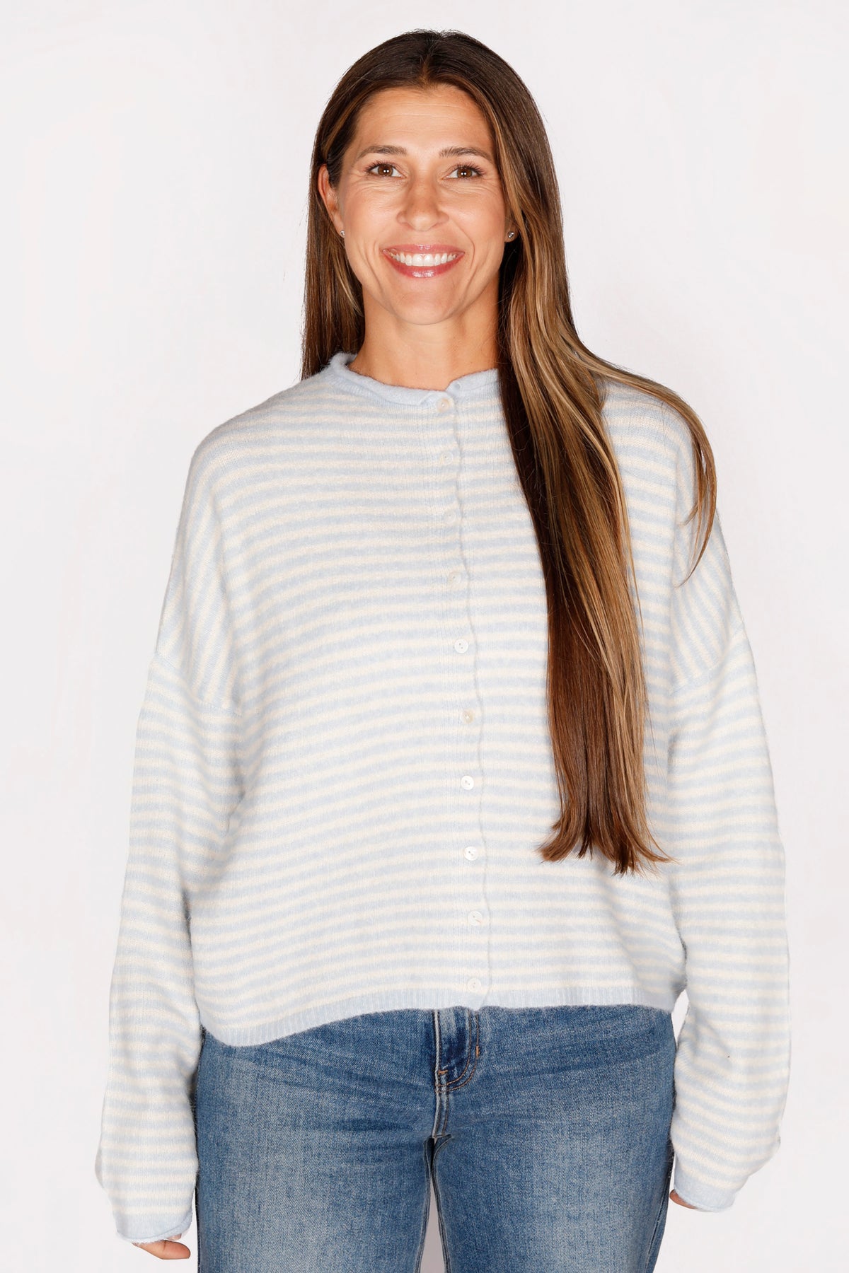 Light Blue Striped Lightweight Cardigan
