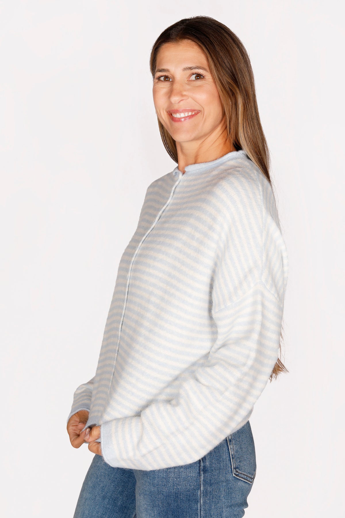 Light Blue Striped Lightweight Cardigan