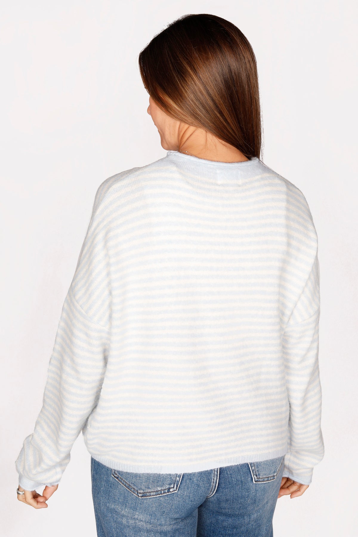 Light Blue Striped Lightweight Cardigan