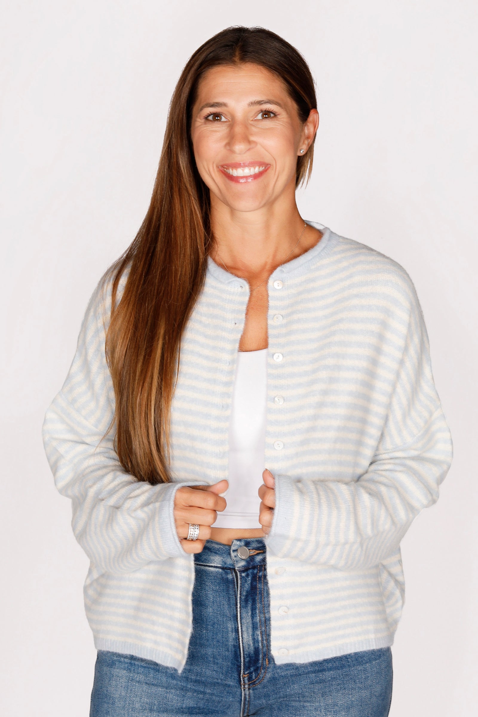 Light Blue Striped Lightweight Cardigan