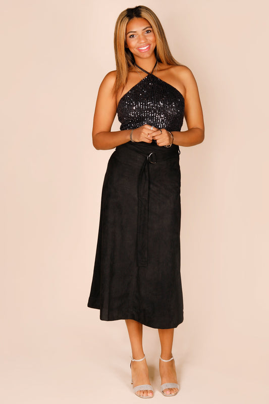 Eleanor Black Suede Midi Skirt - FINAL SALE