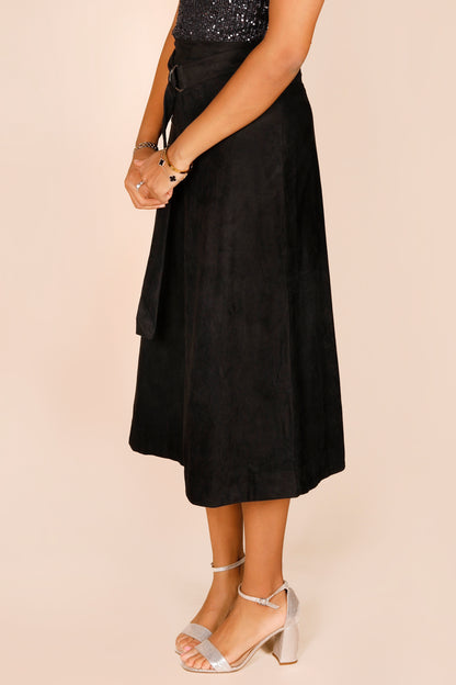 Eleanor Black Suede Midi Skirt - FINAL SALE