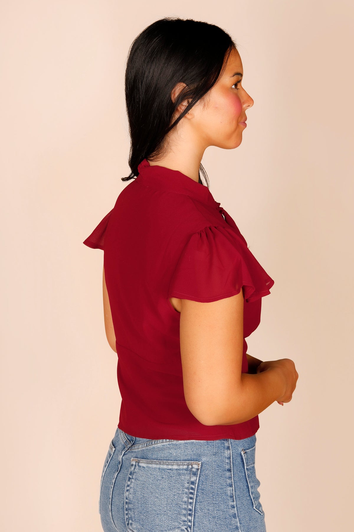 Livy Burgundy Tie Neck Top
