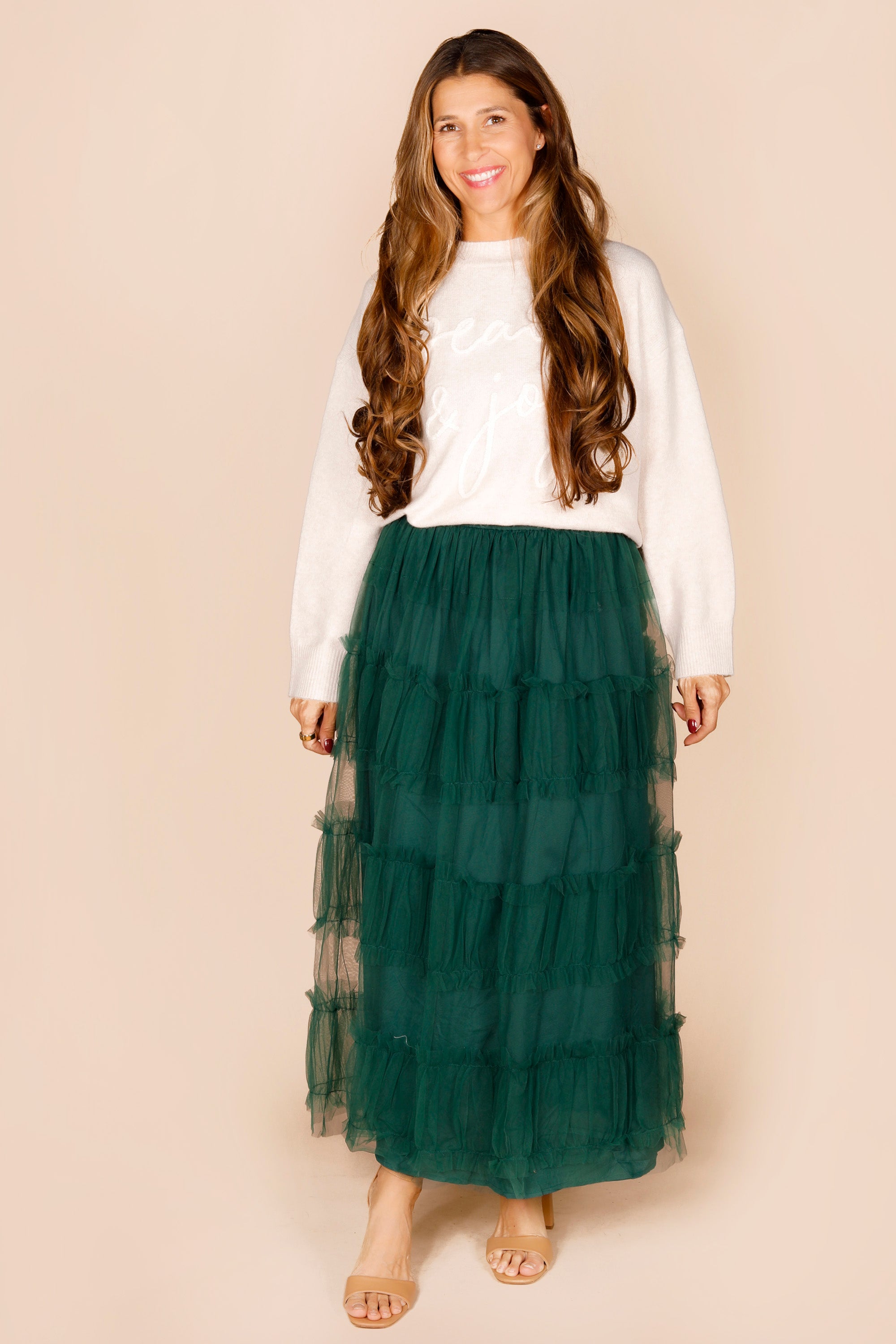 Hunter Green Tulle Maxi Skirt