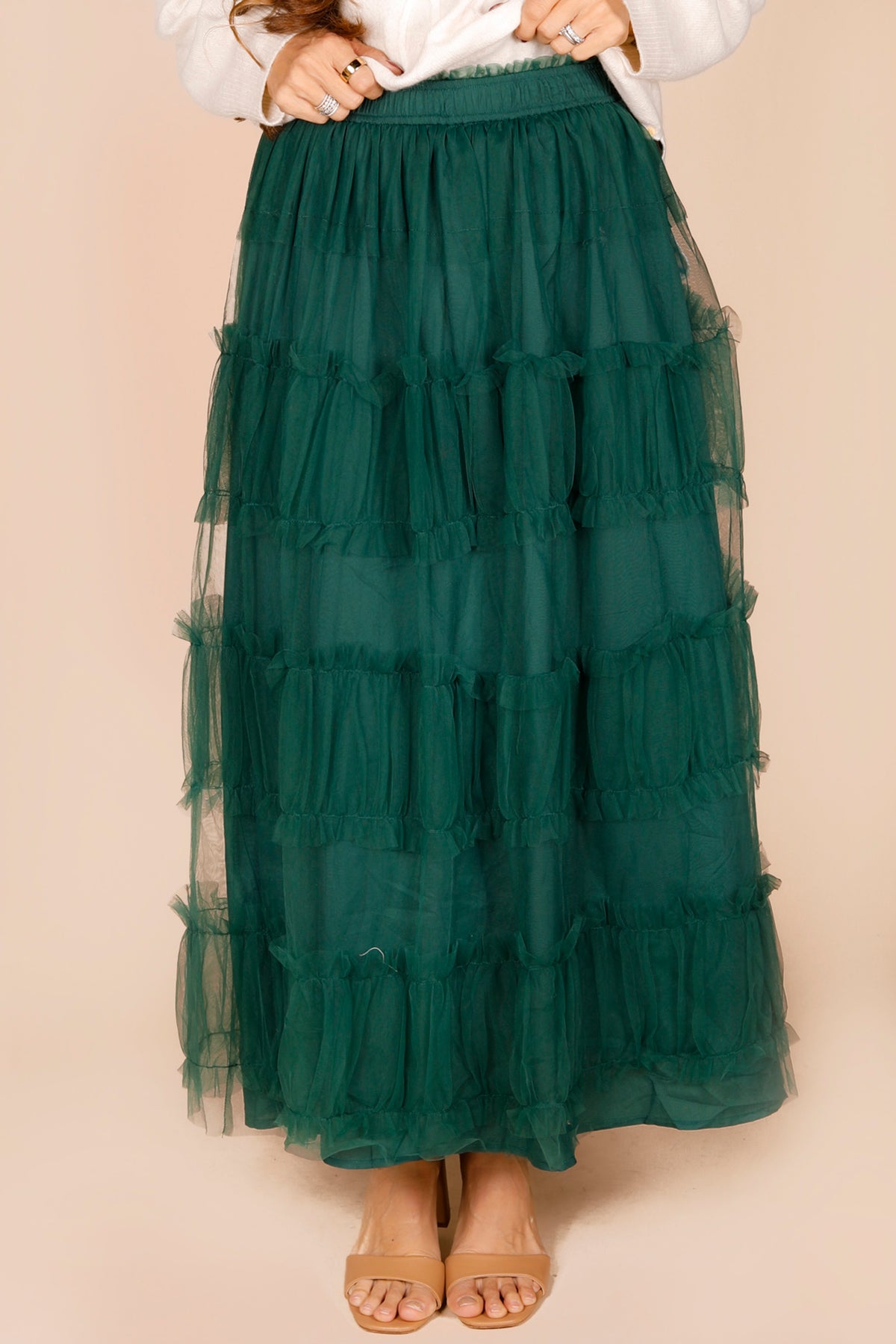 Hunter Green Tulle Maxi Skirt