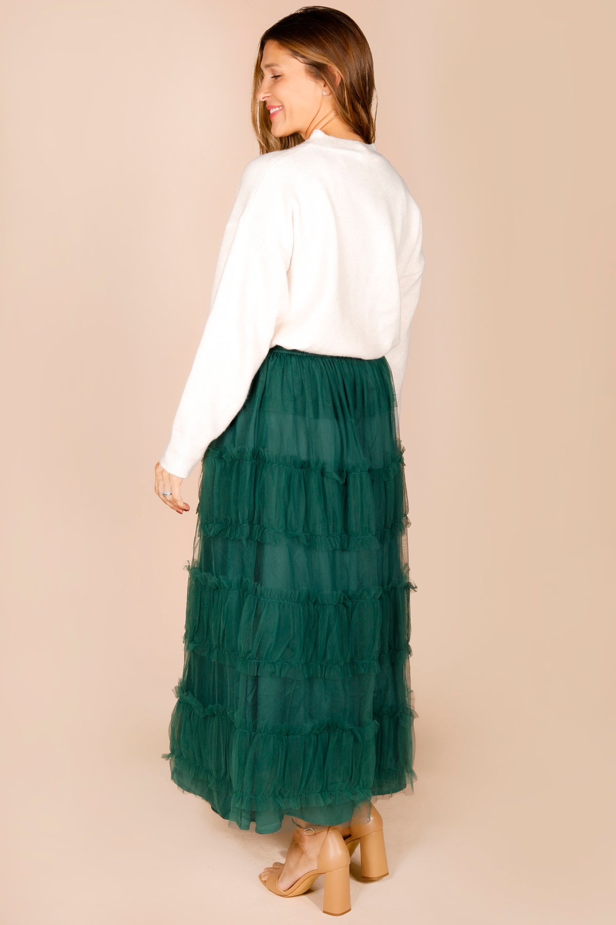 Hunter Green Tulle Maxi Skirt