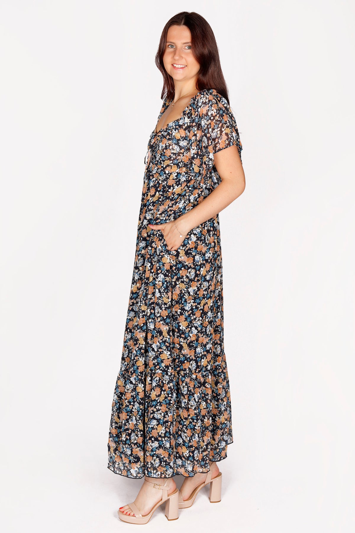 Ayla Navy Floral Maxi Dress