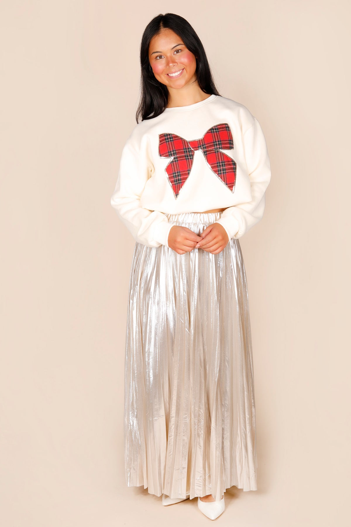 Shimmery Champagne Pleated Skirt