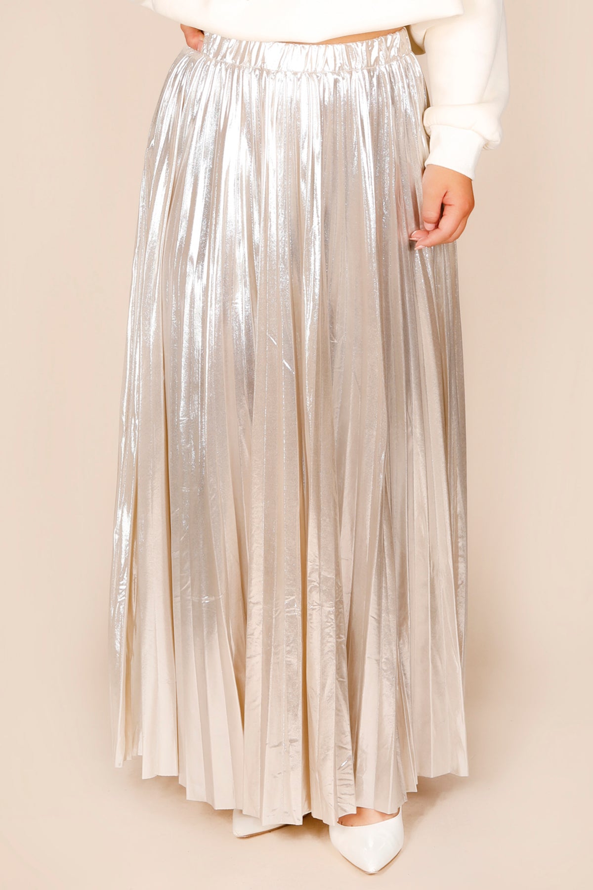 Shimmery Champagne Pleated Skirt
