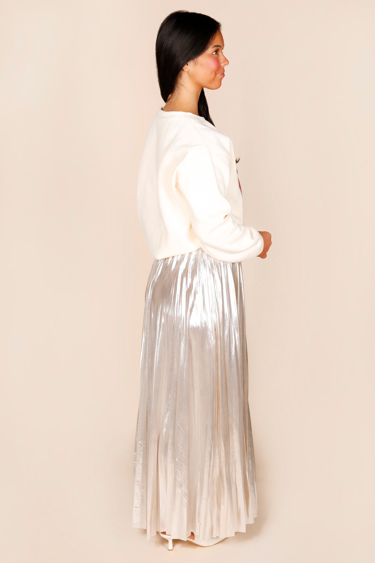 Shimmery Champagne Pleated Skirt