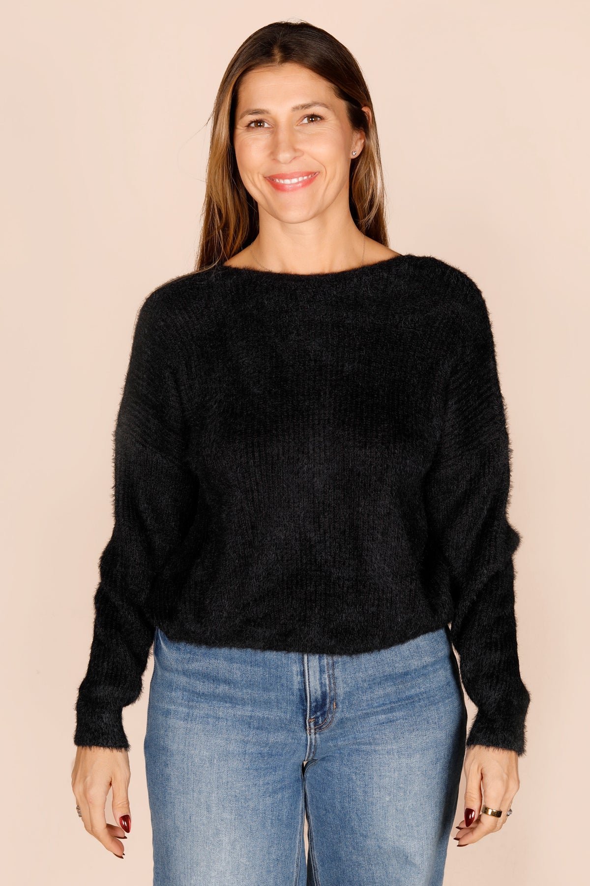 Aspen Black Open Back Sweater