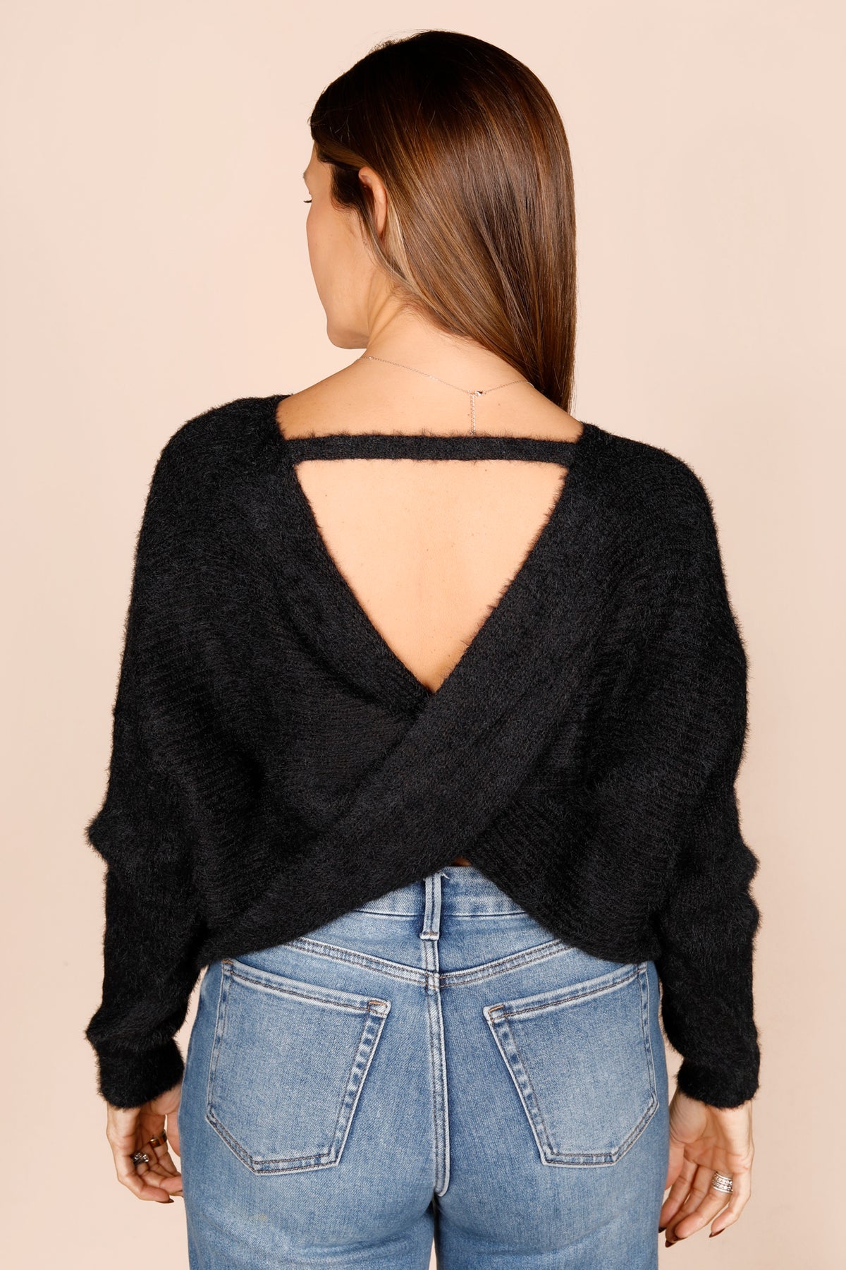 Aspen Black Open Back Sweater
