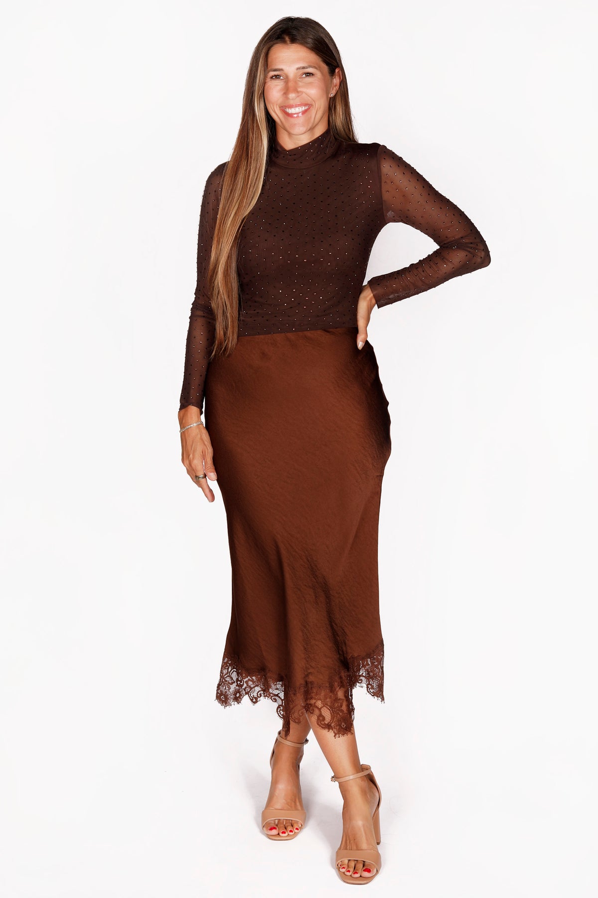 Gabriella Brown Lace Trim Skirt