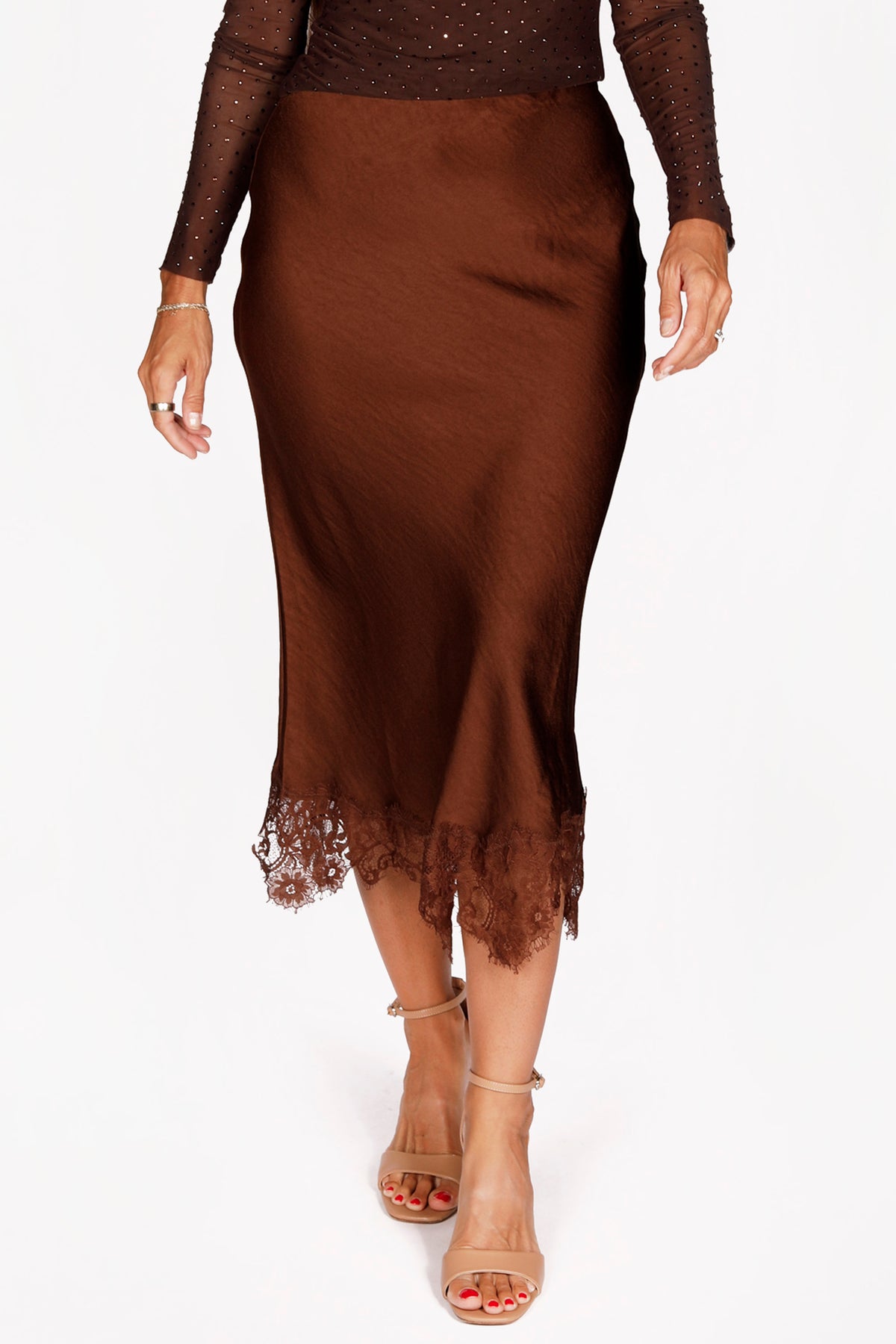 Gabriella Brown Lace Trim Skirt