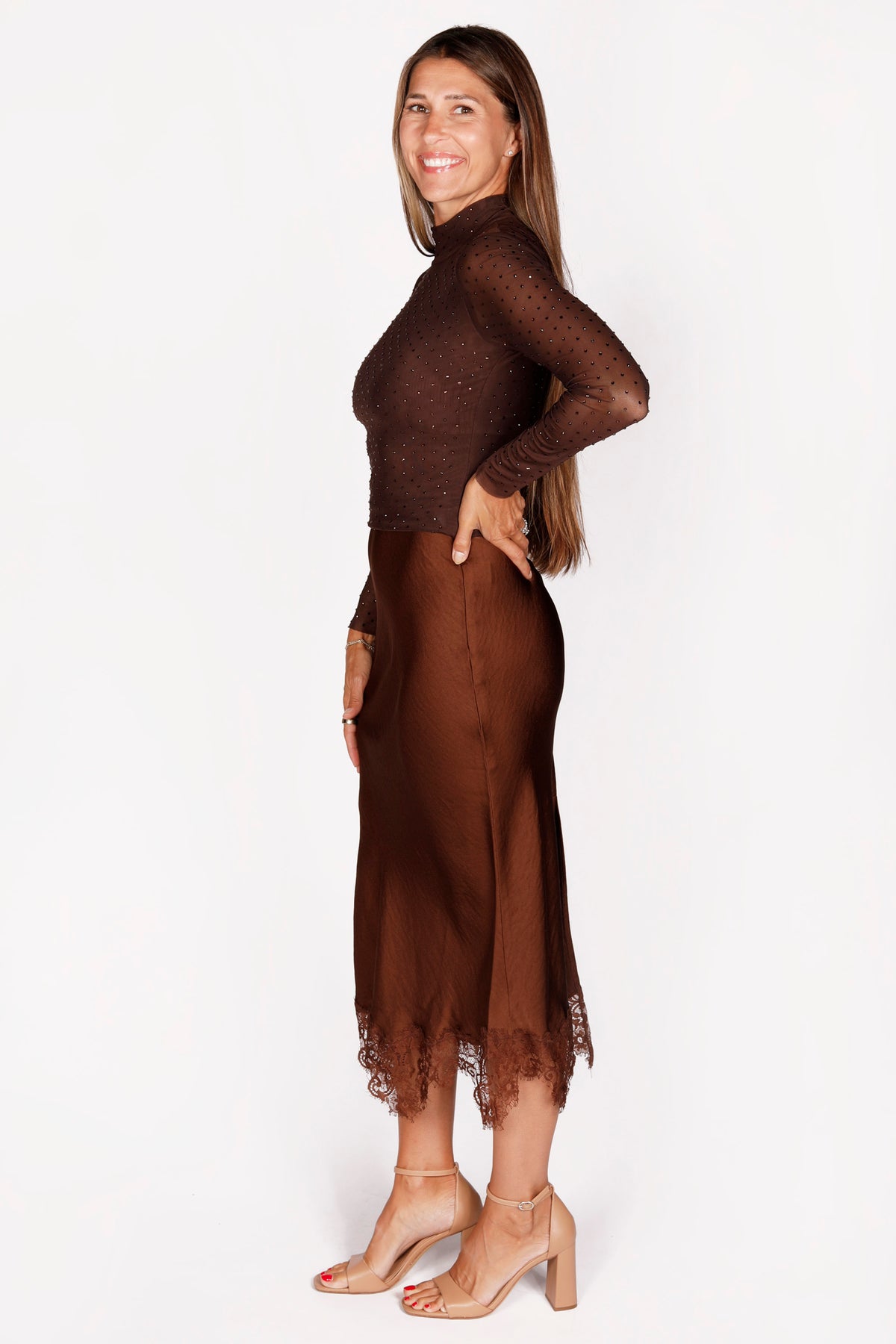 Gabriella Brown Lace Trim Skirt