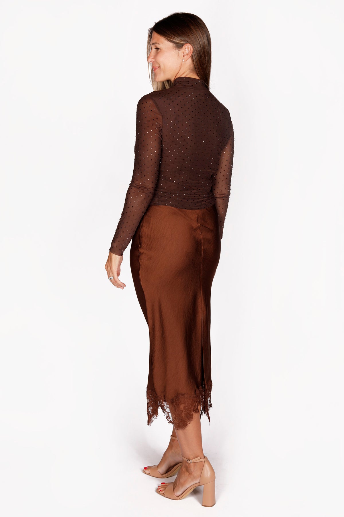 Gabriella Brown Lace Trim Skirt