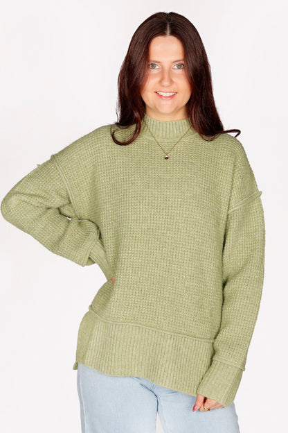 Everly Matcha Waffle Knit Sweater - FINAL SALE
