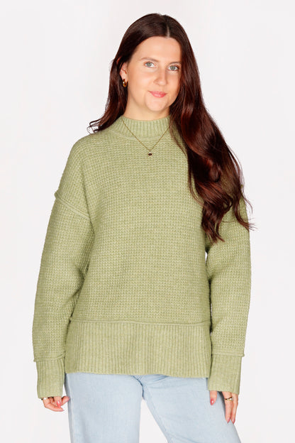 Everly Matcha Waffle Knit Sweater - FINAL SALE