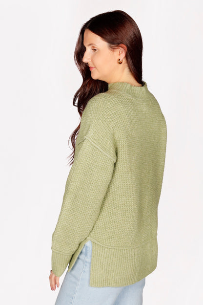 Everly Matcha Waffle Knit Sweater - FINAL SALE