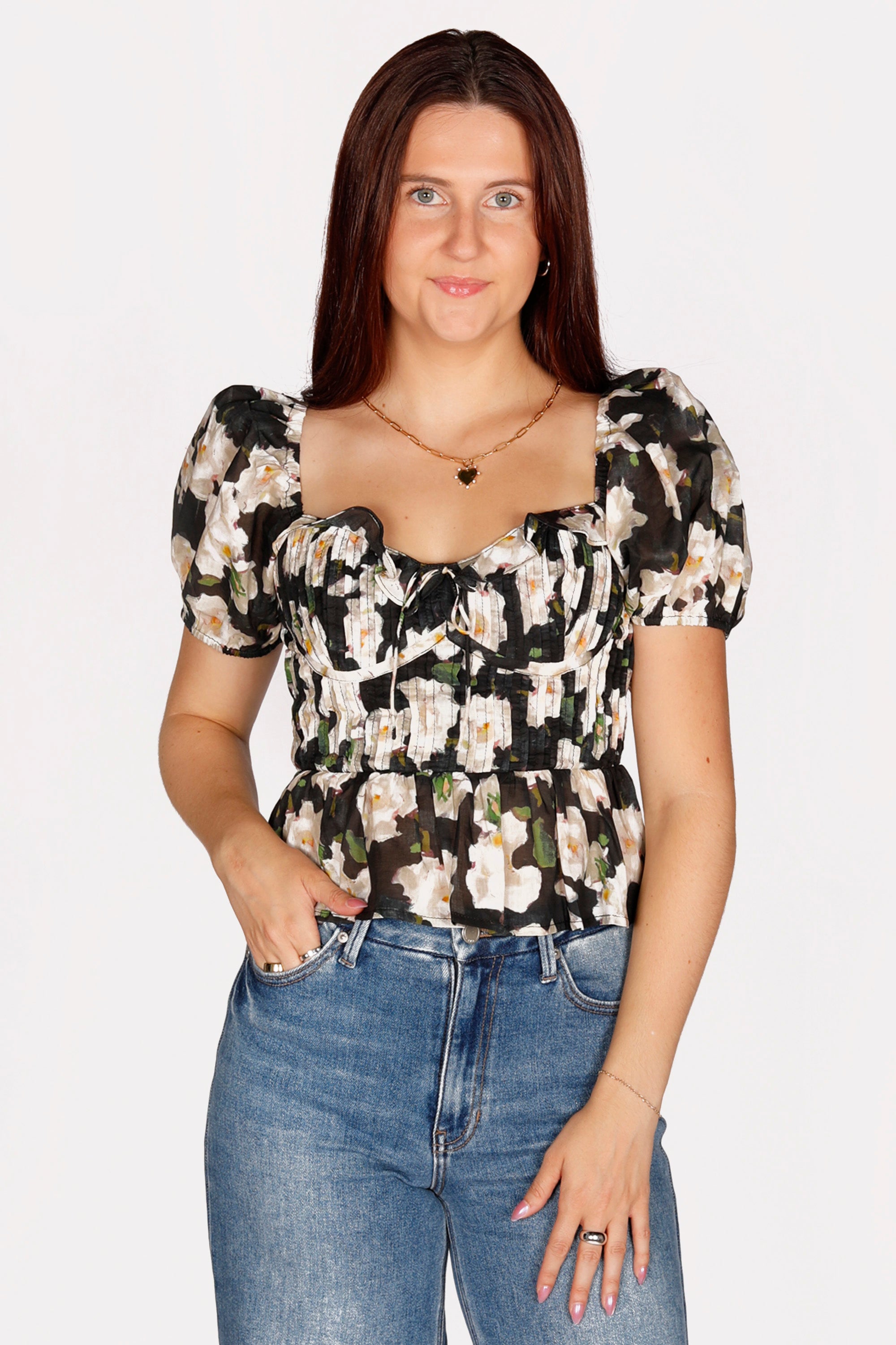 Maura Black Floral Corset Top