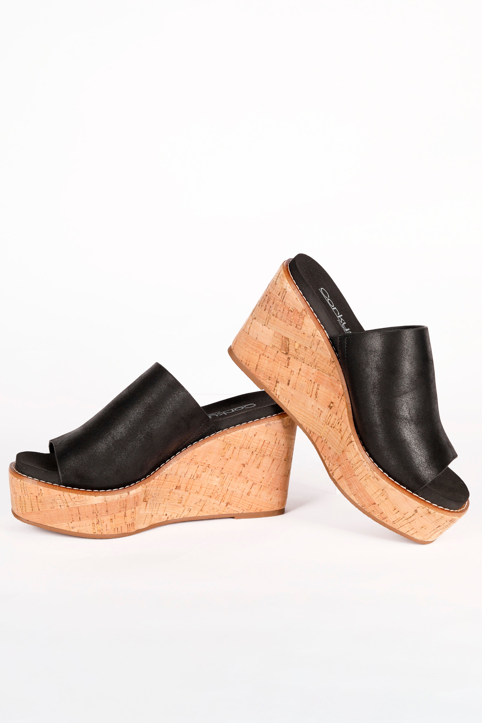 Corkys Mugshot Black Wedge Sandal