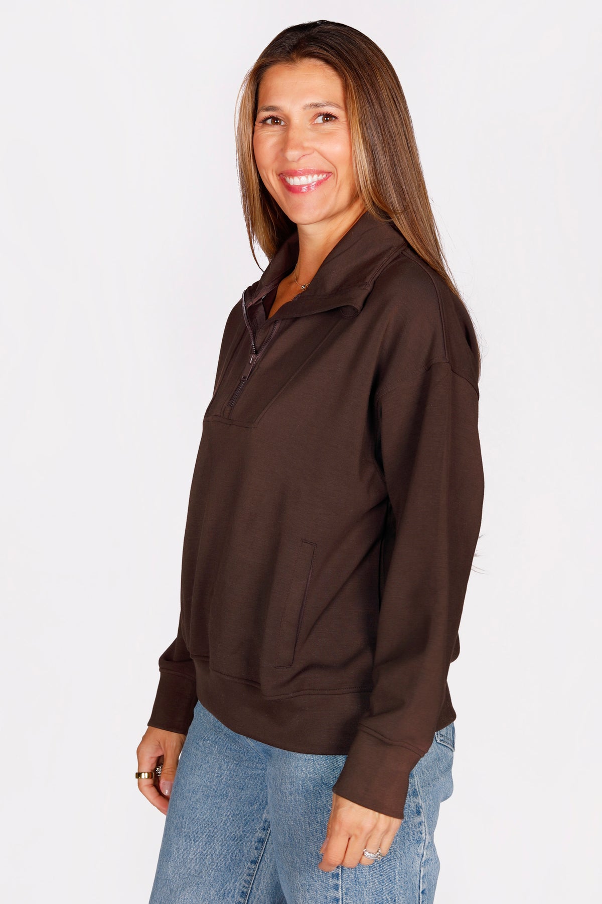 Kelsey Espresso Quarter Zip Pullover