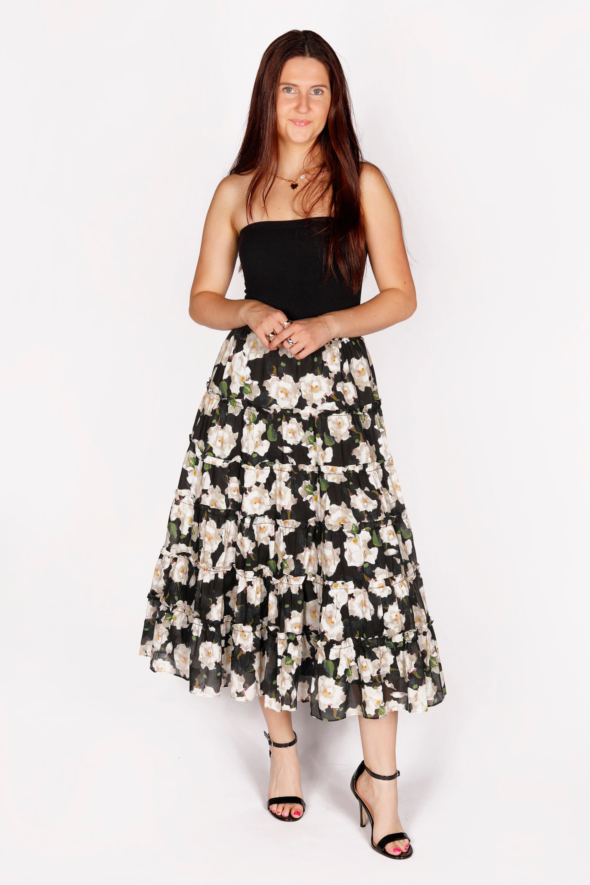 Maura Black Floral Midi Skirt