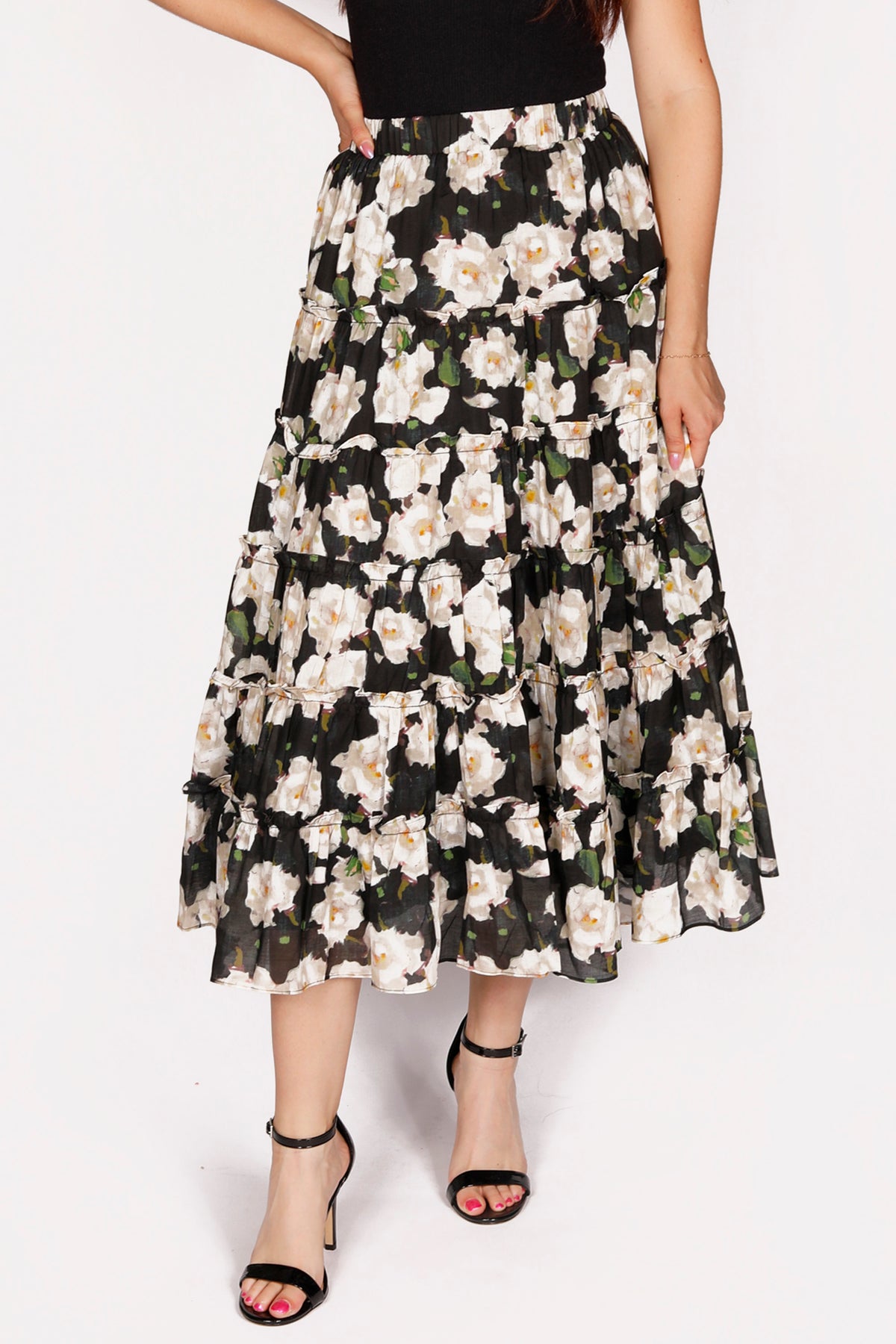 Maura Black Floral Midi Skirt - FINAL SALE