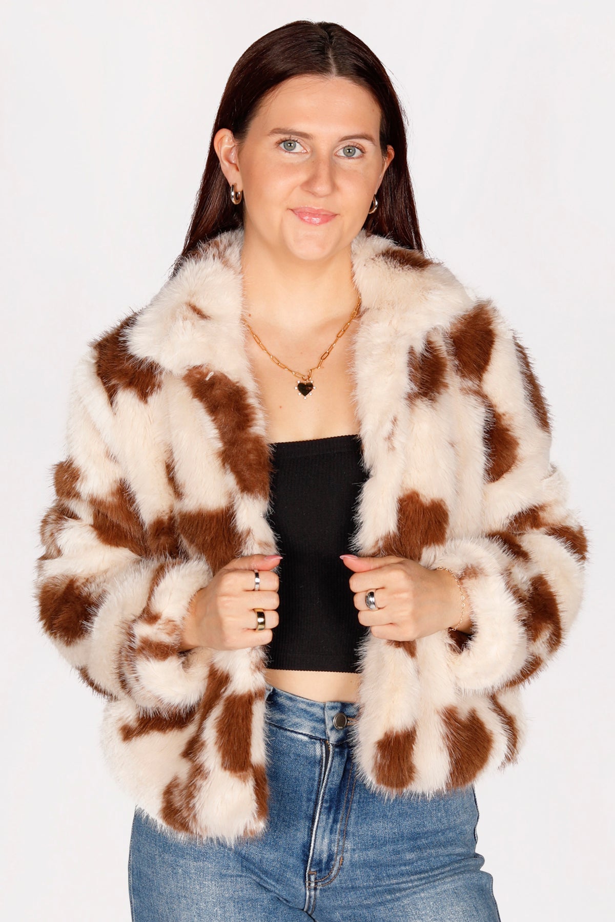 Cow Print Faux Fur Jacket