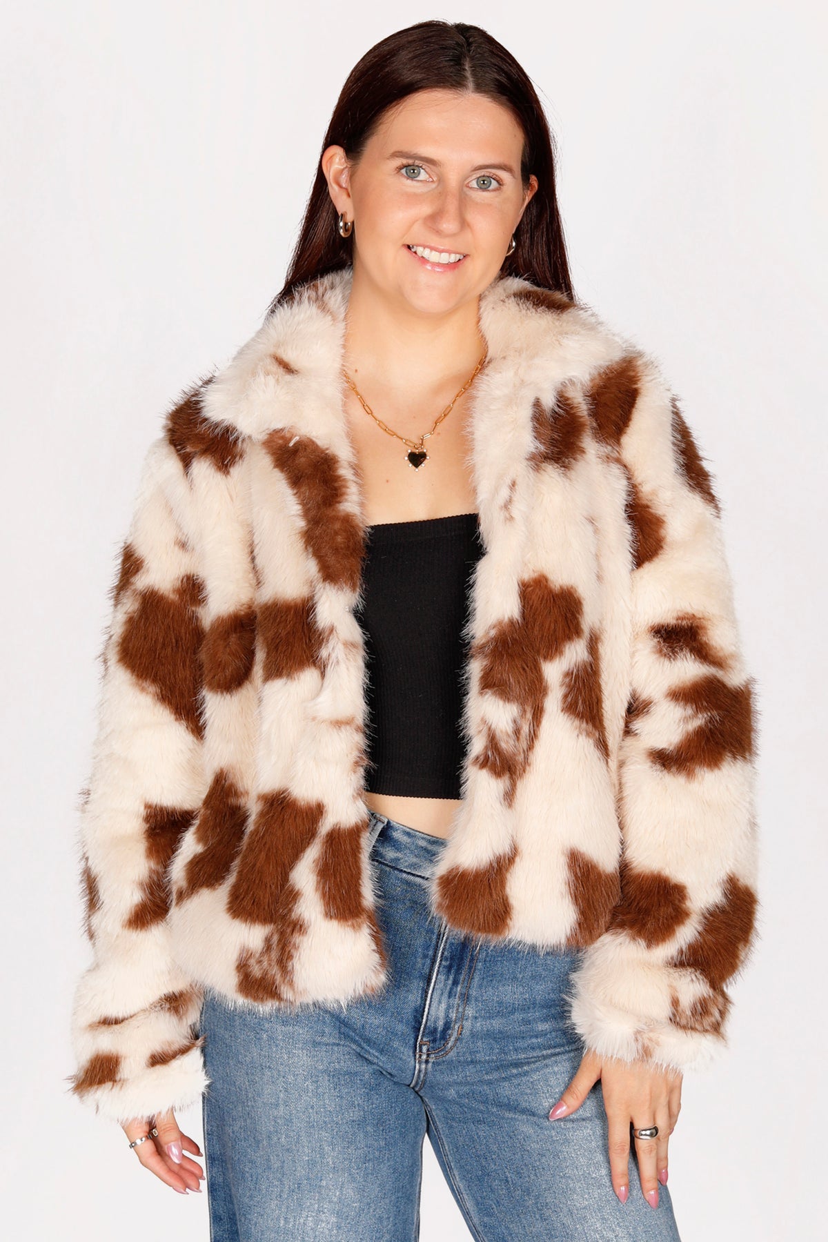 Cow Print Faux Fur Jacket