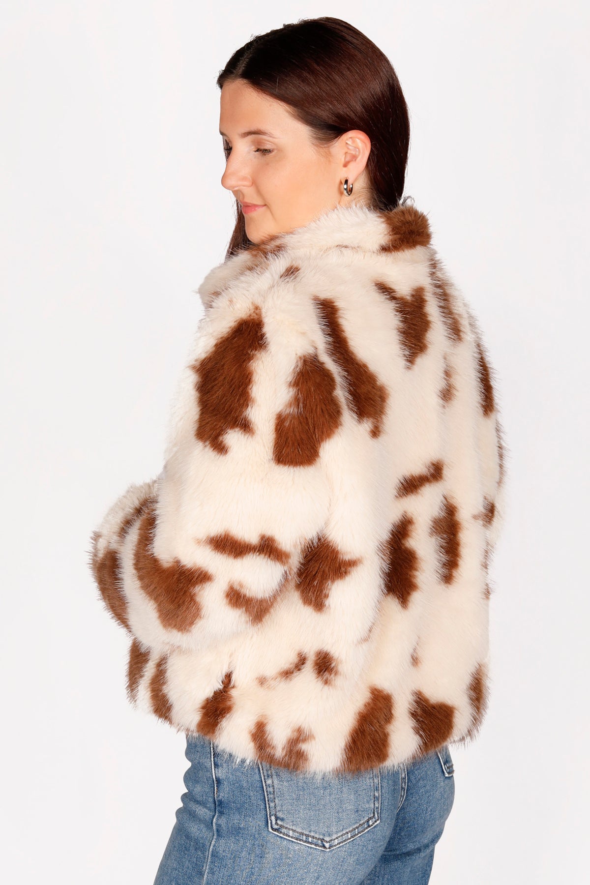 Cow Print Faux Fur Jacket