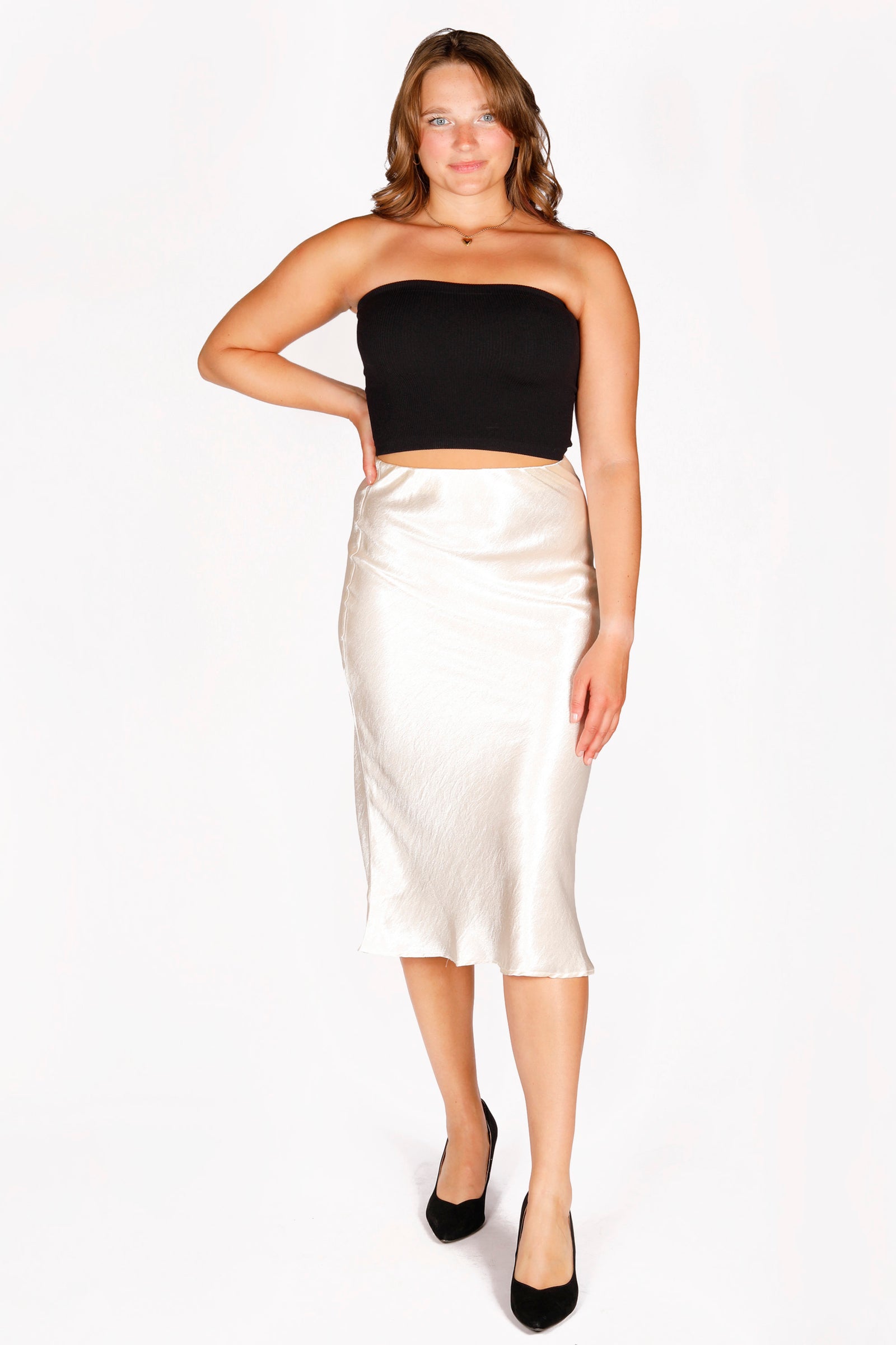 Colette Cream Satin Midi Skirt