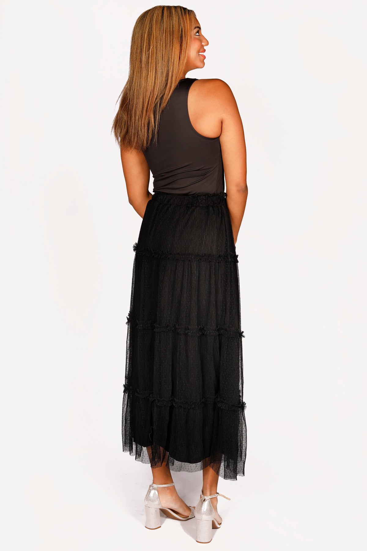 Danni Black Tulle Midi Skirt