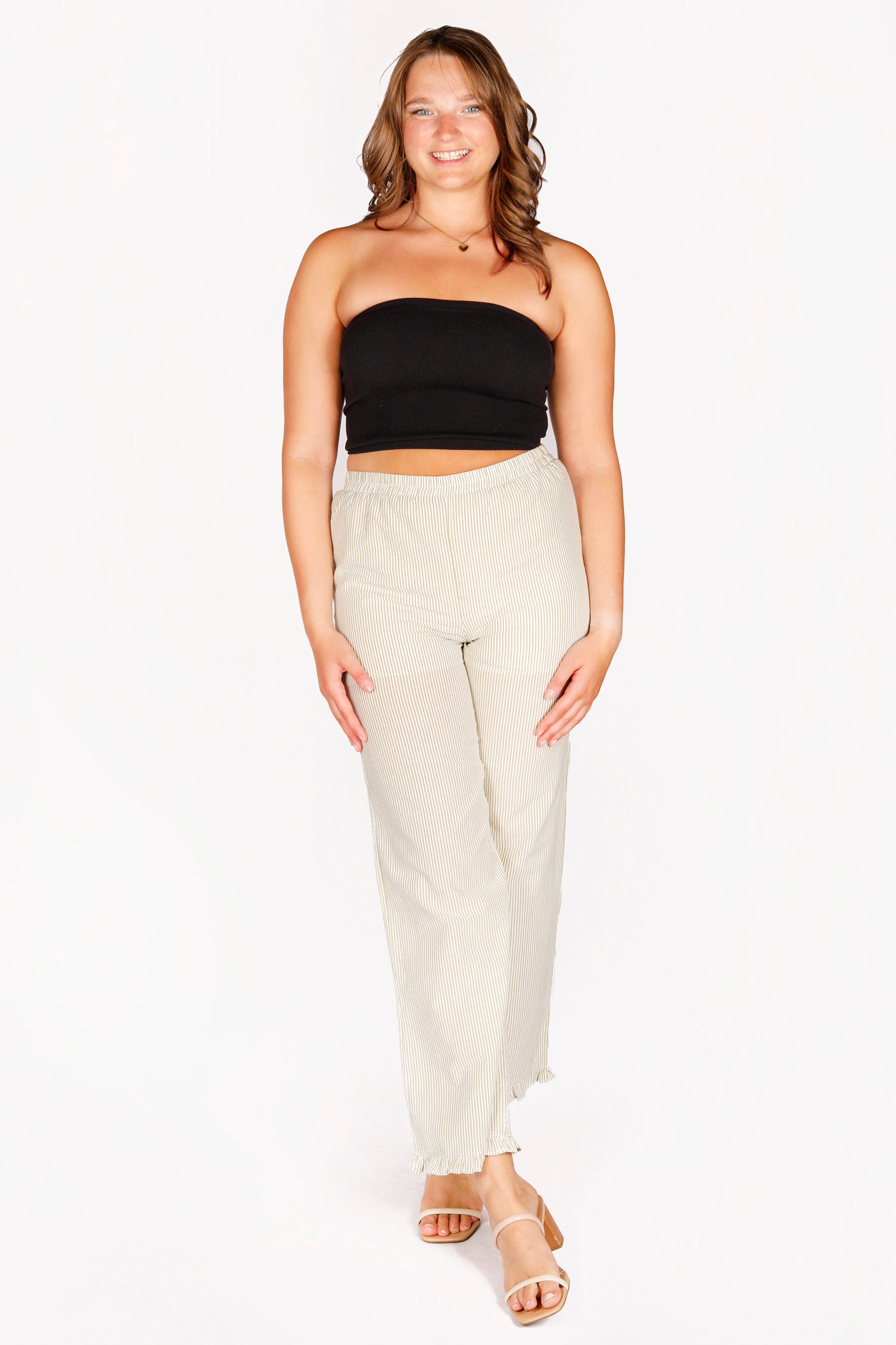 Thyme Striped Ruffle Hem Pants