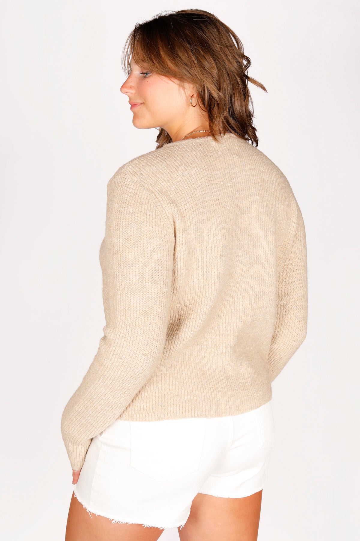 Rosalie Cream Flower Button Cardigan - White Lemon
