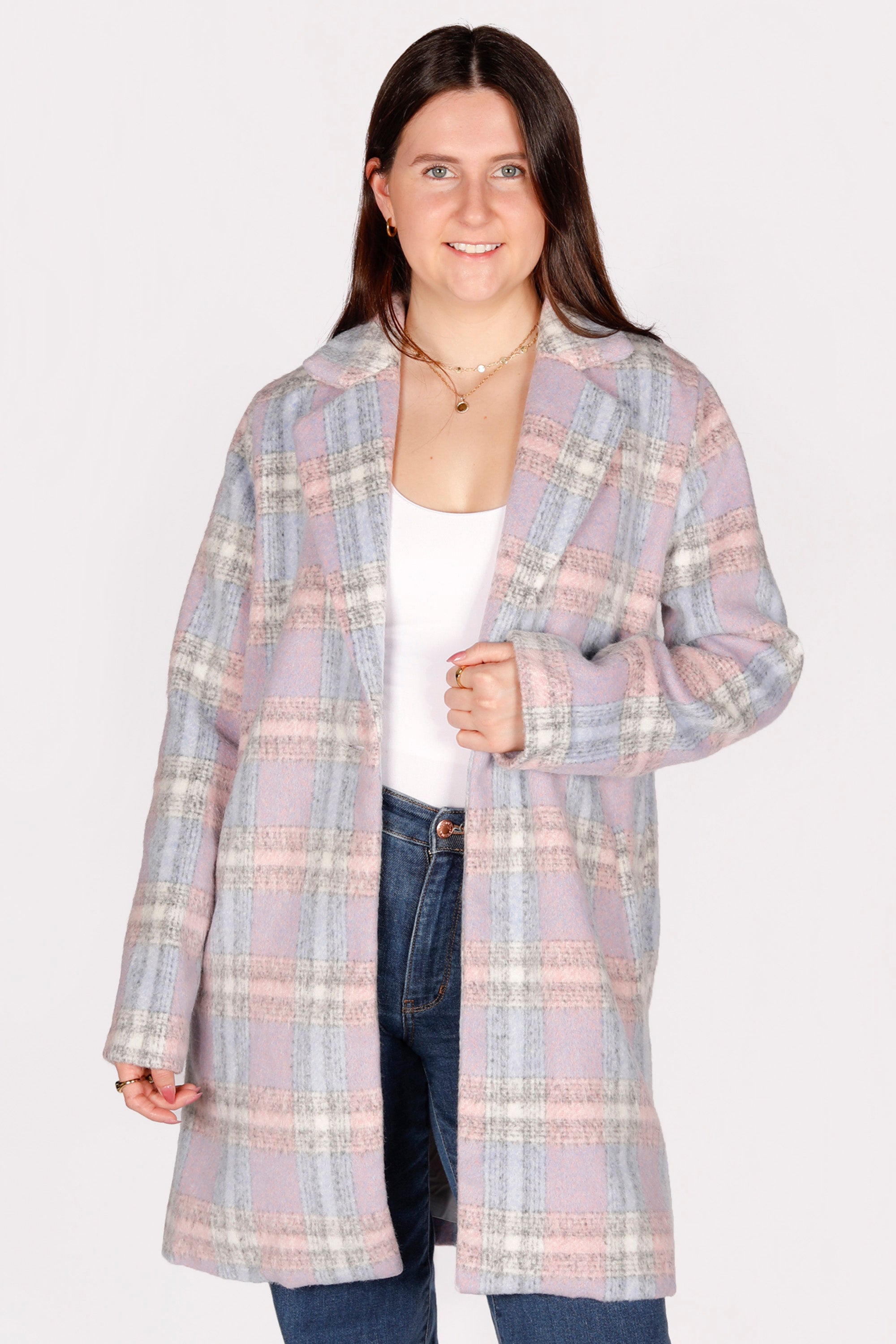 Pink & Blue Plaid Coat - FINAL SALE