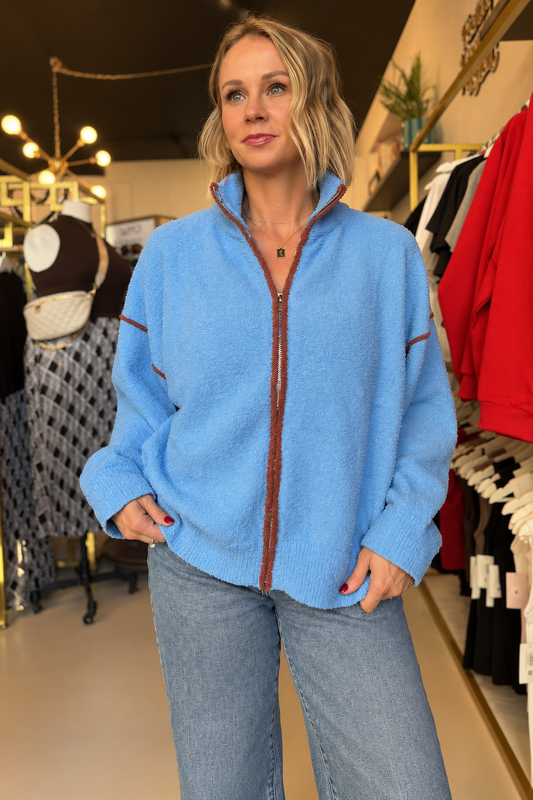 Blue & Brown Zip Fleece Jacket