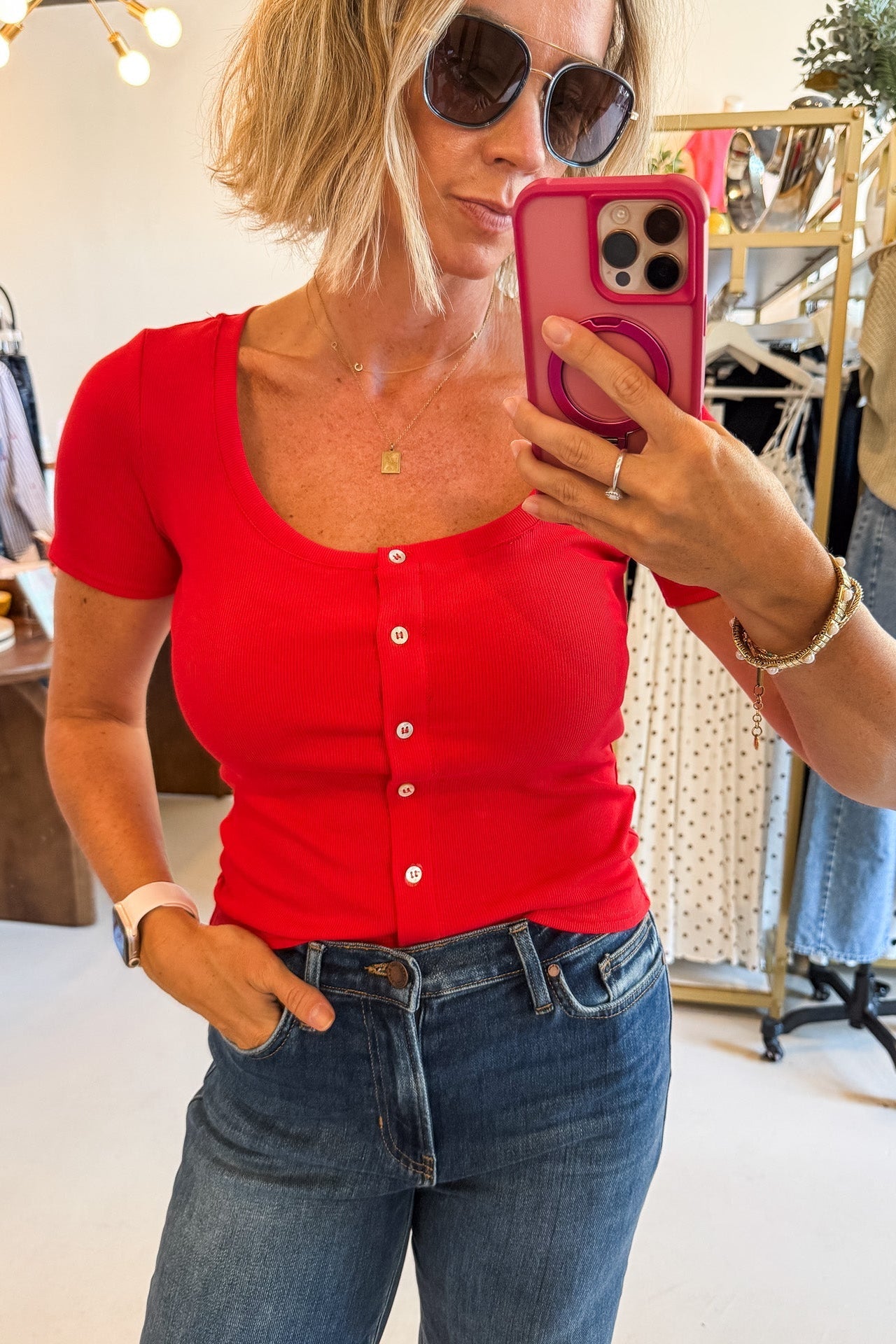 Nikki Red U-Neck Top