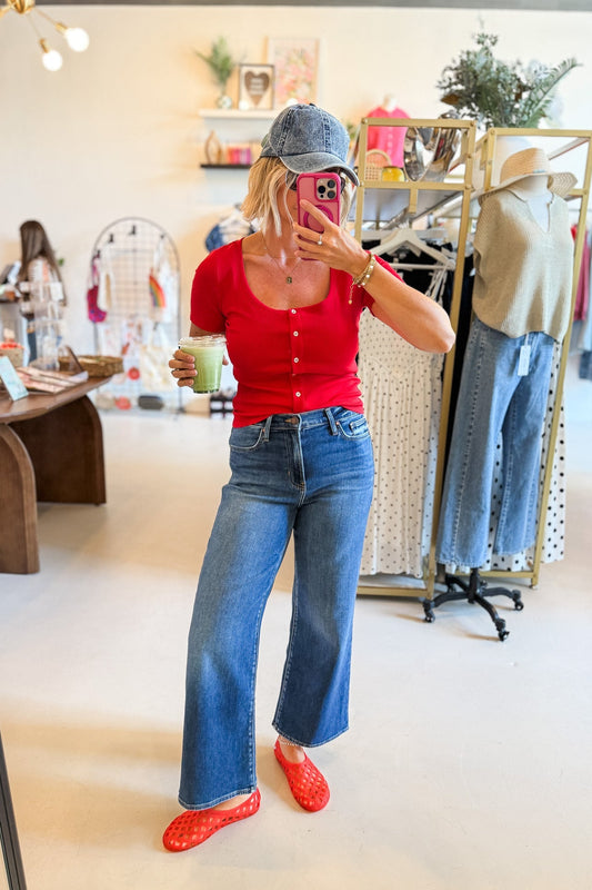 Nikki Red U-Neck Top - FINAL SALE
