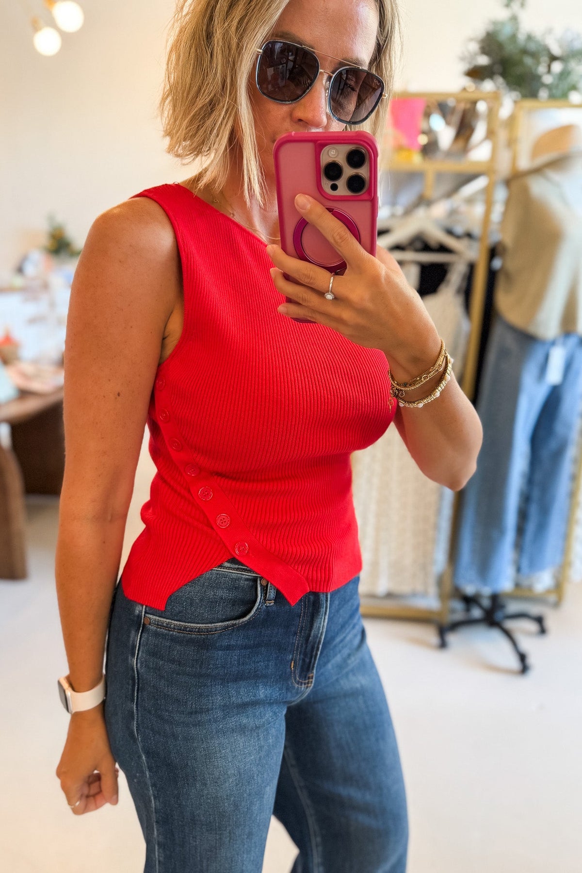 Red Boat Neck Sweater Top