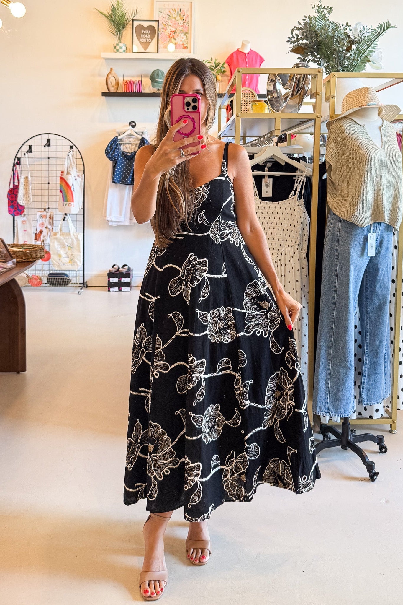 Lisa Black Floral Embroidered Dress