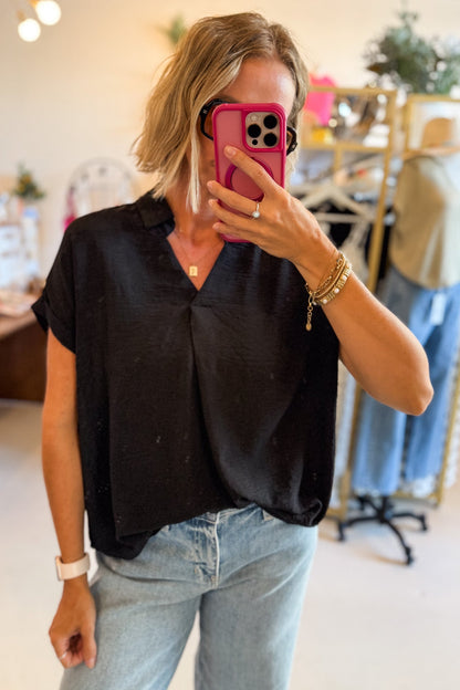 Black V-Neck Flowy Top - FINAL SALE