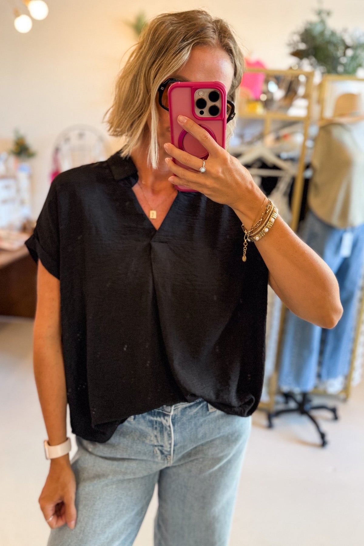 Black V-Neck Flowy Top